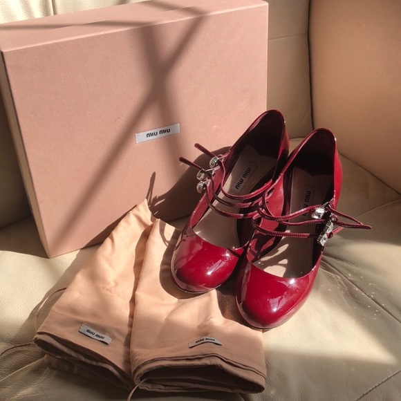 Miu Miu Burgundy Prada Crystal Heels - Picture 3 of 6